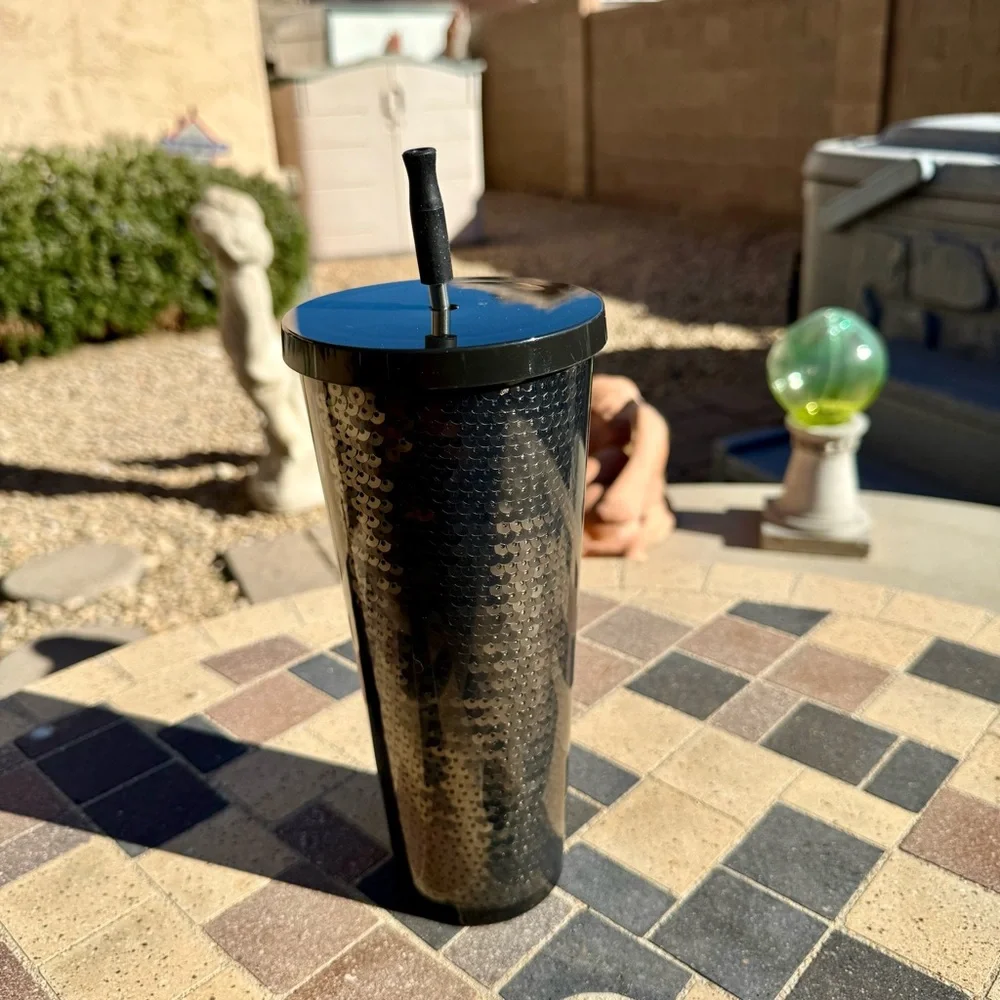 Starbucks Bling & sparkles silver & black sequins tumbler cold cup 24 oz - Picture 13 of 14